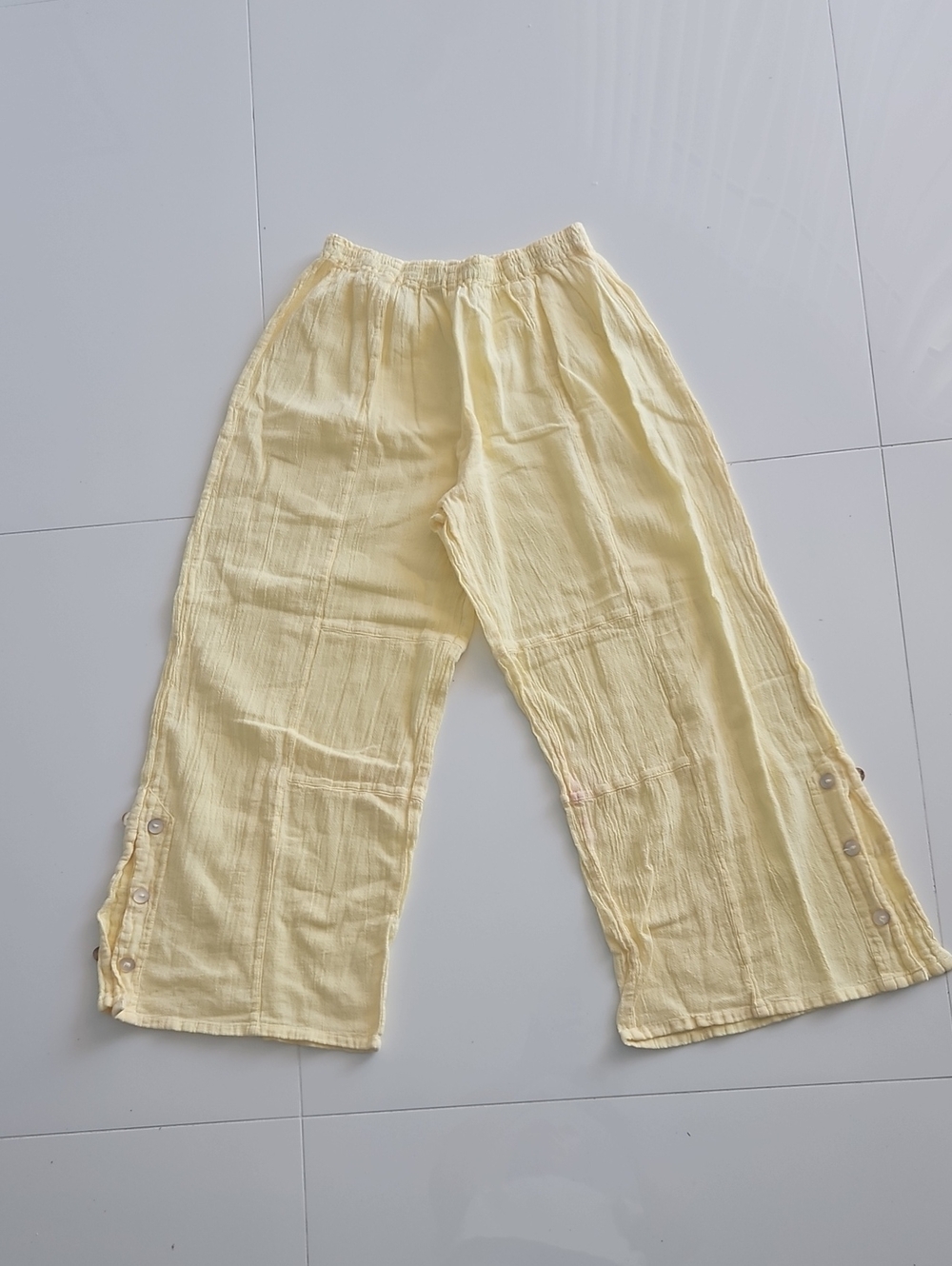 Cottonways Frankie Cotton Gauze Yellow Cropped Wide-Leg Pants